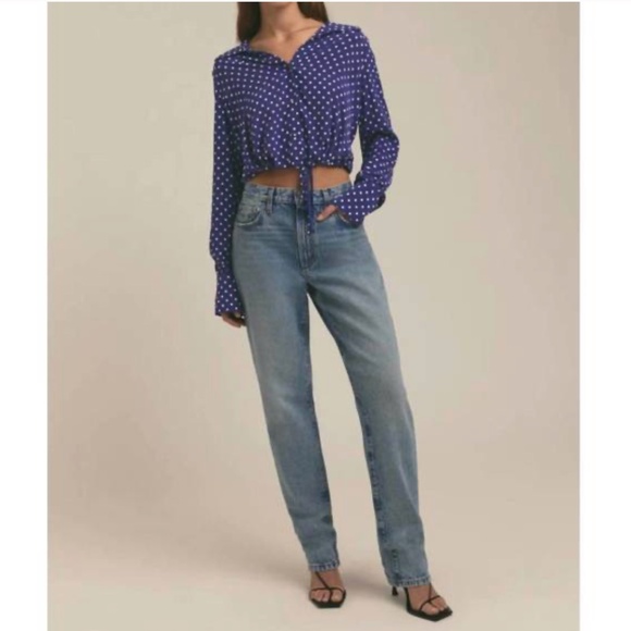 NWT $218 Favorite Daughter The Parker Polka Dot Long Sleeve Button-Up Shirt XS! - Picture 7 of 11